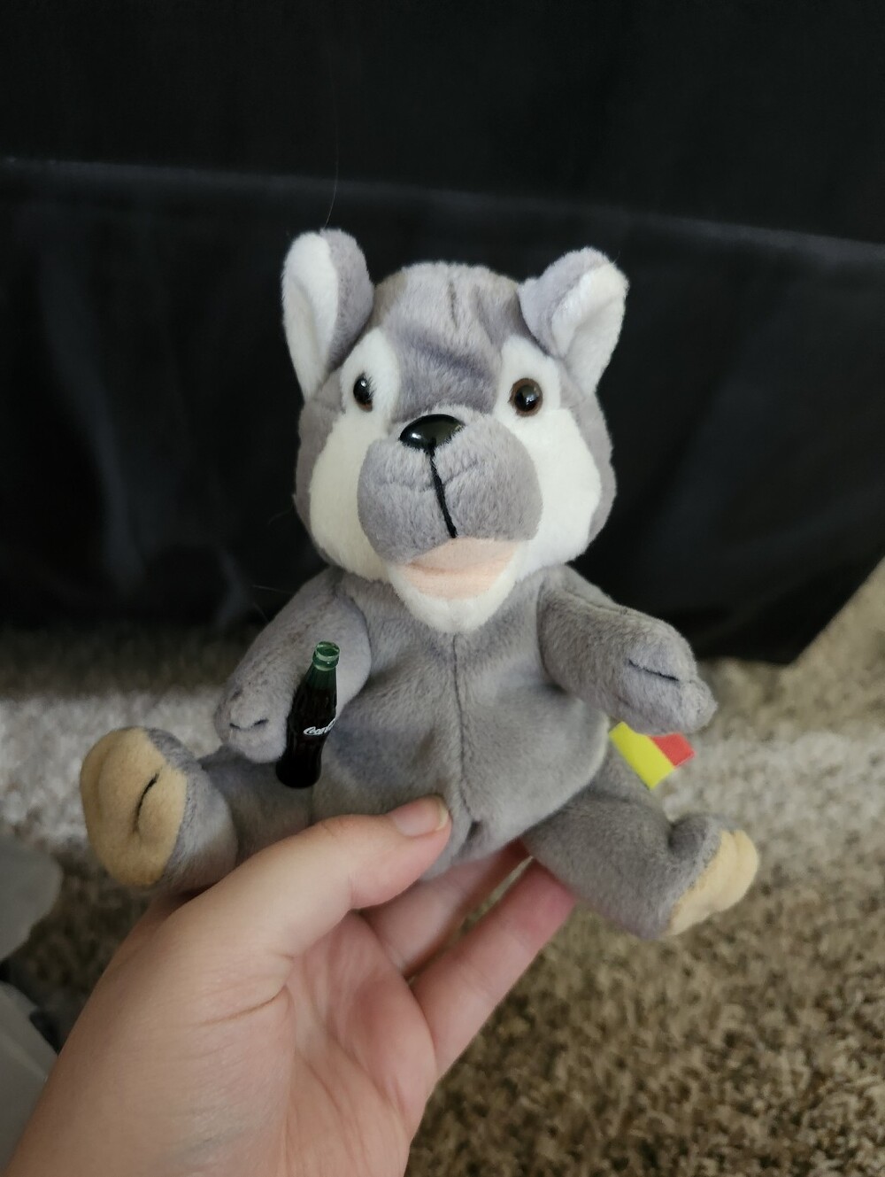 Coca Cola Gray and Cream Husky Plush with Mini Bottle